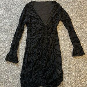 Black Long Sleeve sheer Dress with Geometric Pattern